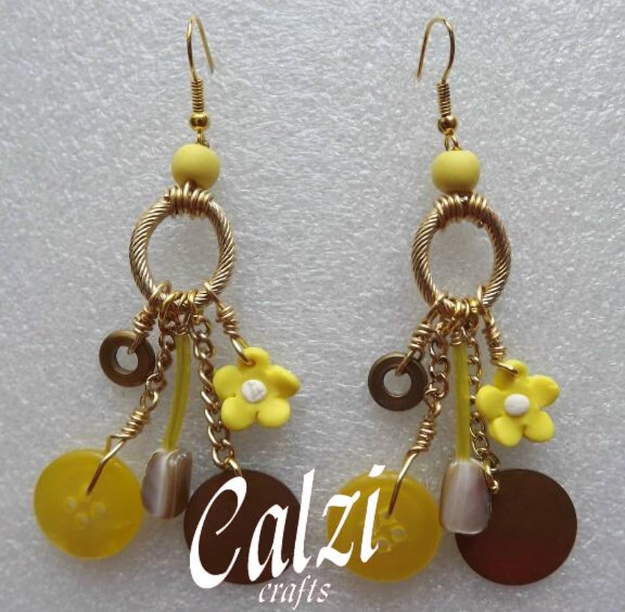 Junk Collectors Dangly Earrings-Yellow