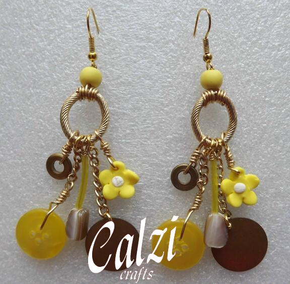 Junk Collectors Dangly Earrings-Yellow