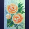 aceo SFA original miniature watercolour painting Peach roses