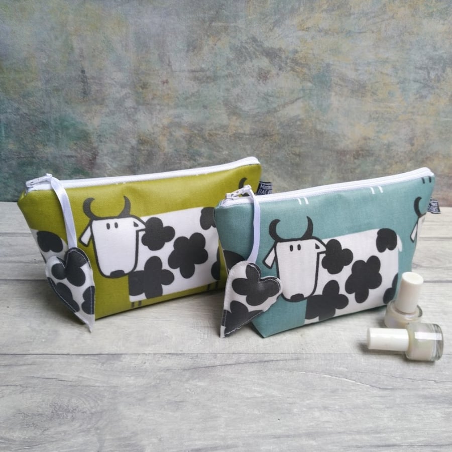 Cow Print  Oilcloth Make-up Pouch Bag