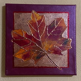 Original Abstract Maple Leaf Painting in Acrylic and Foil