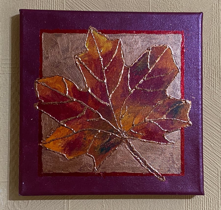 Original Abstract Maple Leaf Painting in Acrylic and Foil