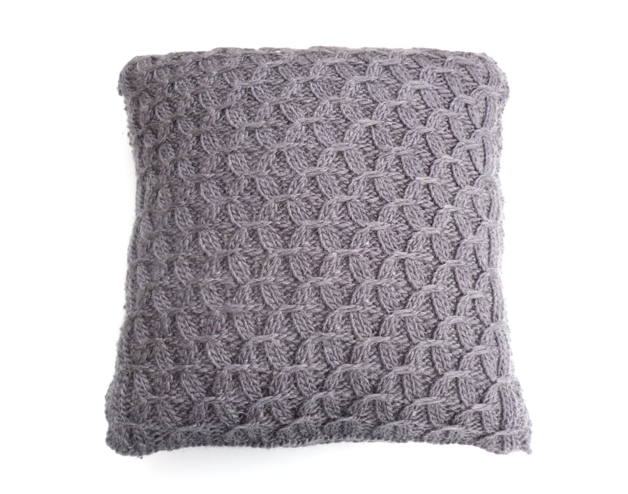 Hand knit Purple Wool Cushion 