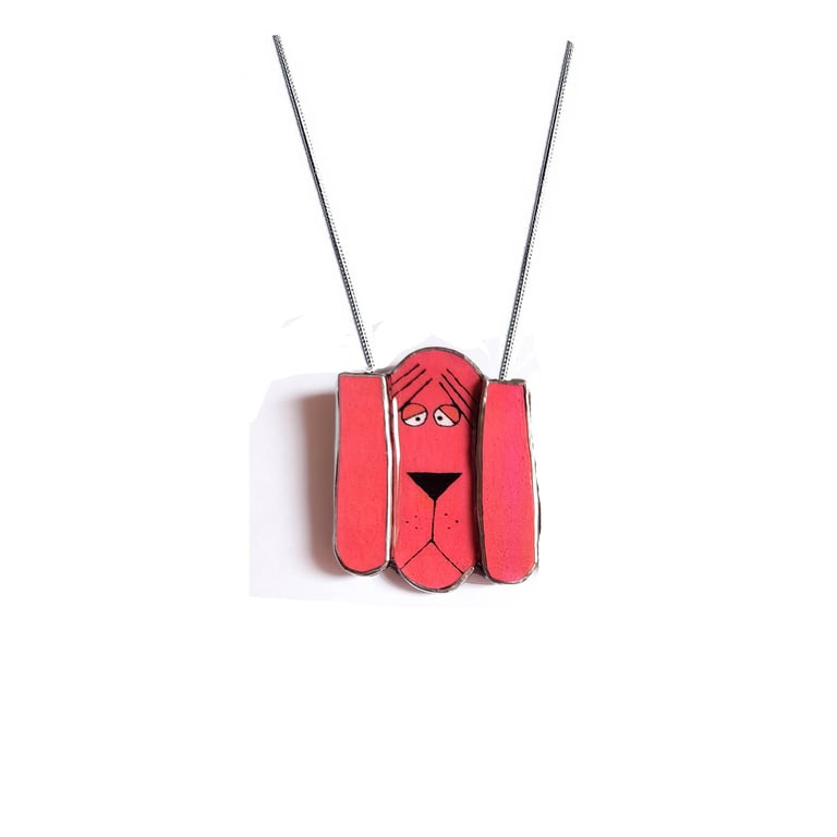 Statement Retro Whimsical Grumpy Dog Head Necklace by EllyMental