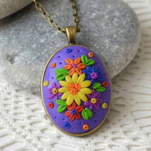 Polymer Clay Pendant Purple