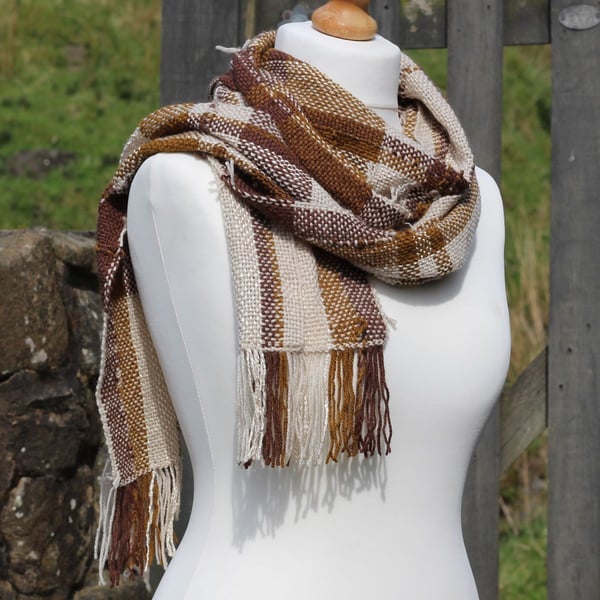 Brown and cream handwoven scarf