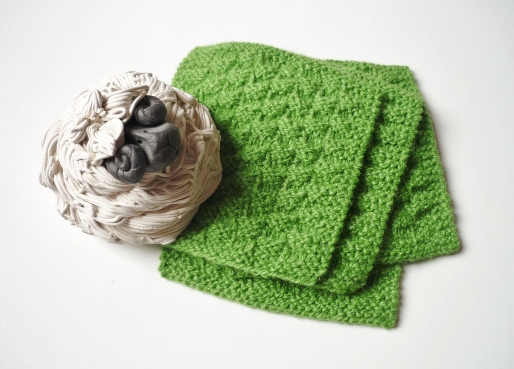 British sheep wool coasters - Apple green doilies - UK handmade gift 