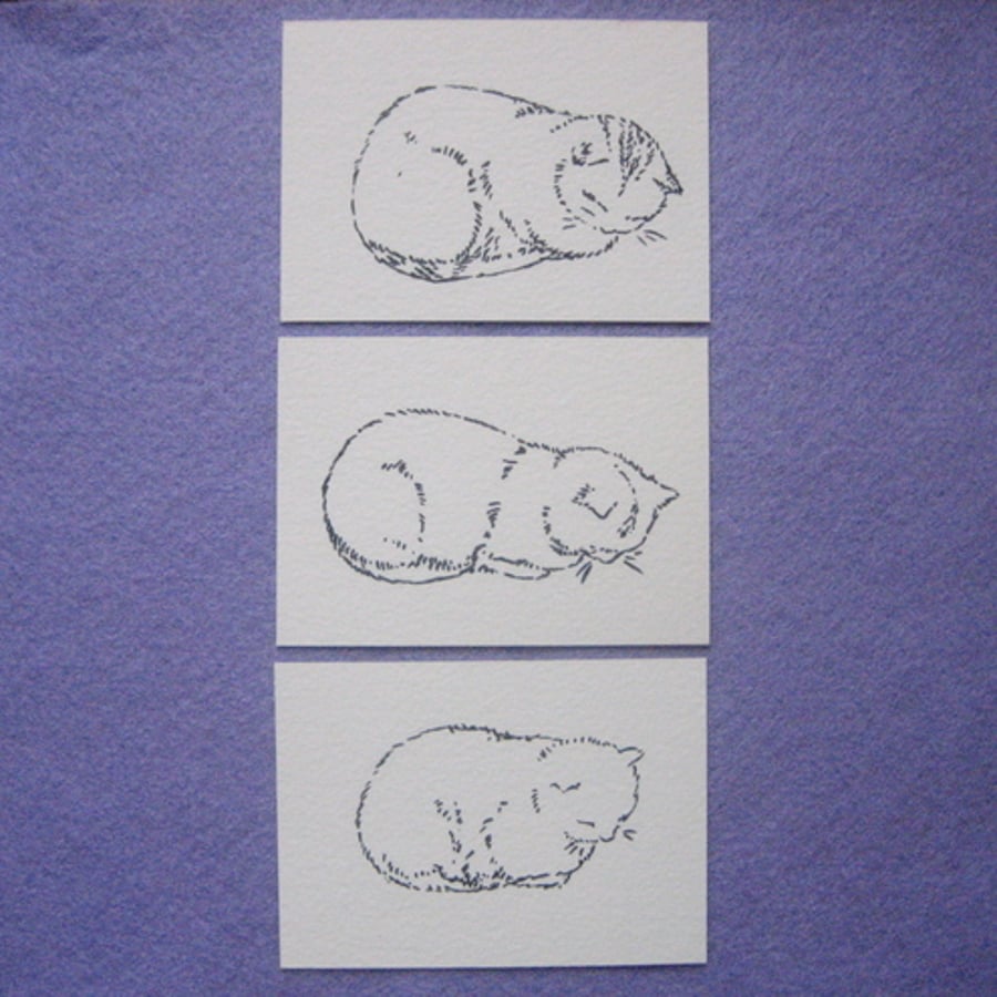 Sleeping cat ACEO,ink drawing