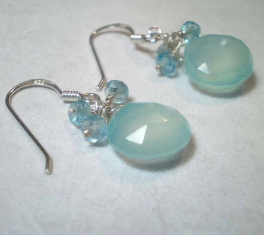 Blue Horizons Aqua Blue Chalcedony and Apatite Earrings in Sterling Silver