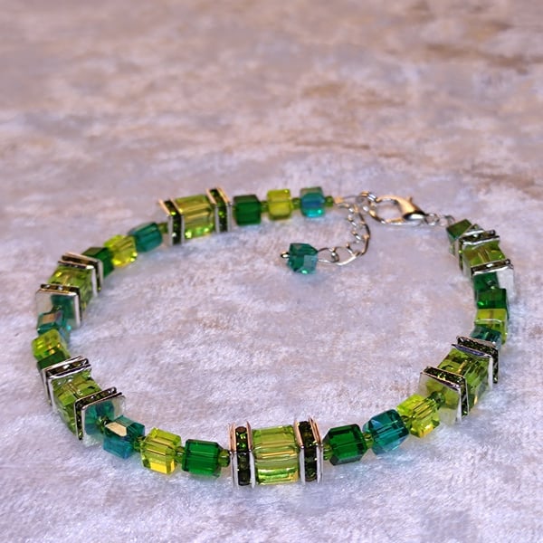 Crystal bracelet in warm greens