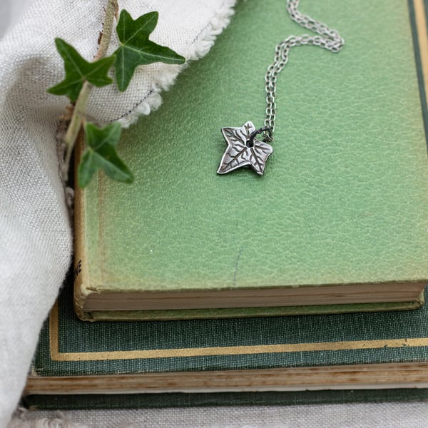 Recycled Silver Ivy Leaf Pendant, Nature inspired handmade leaf necklace
