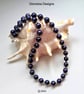 Deep Sapphire Blue  Shell Pearl Necklace Silver Plated - Image 2