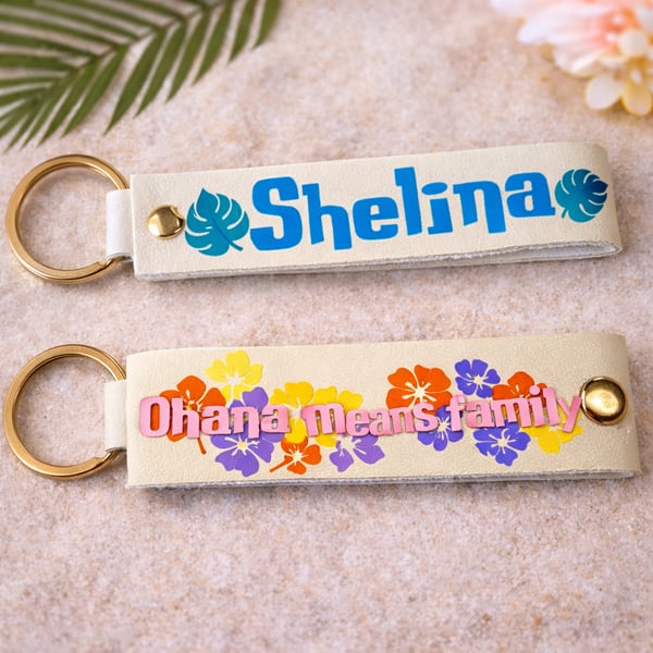 Handmade Faux Leather Key Fob – ‘Ohana Means Family’ Personalised Made to Order