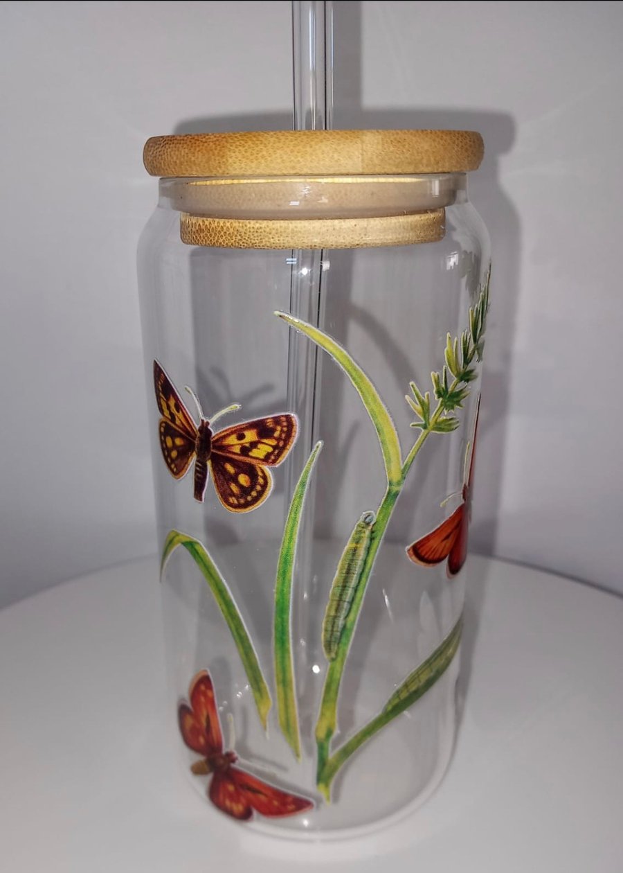 Butterfly 16oz Glass Libbey Can Nature Nerd Insect Entomology Gift 