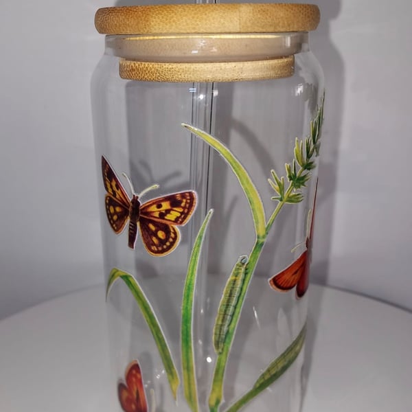 Butterfly 16oz Glass Libbey Can Nature Nerd Insect Entomology Gift 
