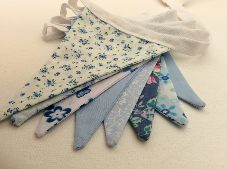 Blue Floral Bunting, Wedding, Party - Vintage & New Pastel Fabrics 