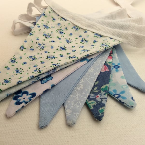 Blue Floral Bunting, Wedding, Party - Vintage & New Pastel Fabrics 