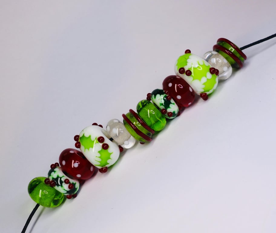 Handmade Christmas lamp work glass beads