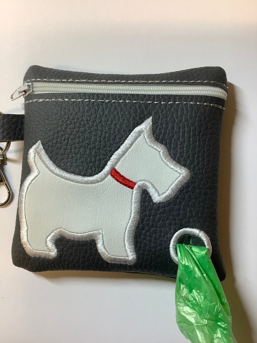 Embroidered Grey leather dog poo bag dispenser,Dog Waste bag dispenser