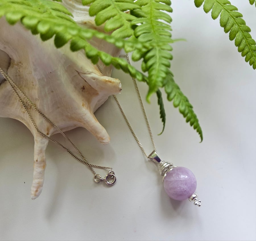 Natural Kunzite Sterling Silver Pendant and Chain