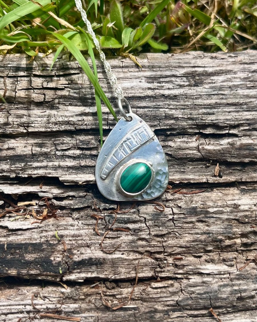 Handmade Sterling Silver 925 Malachite Pendant Necklace - Gemstone Jewellery