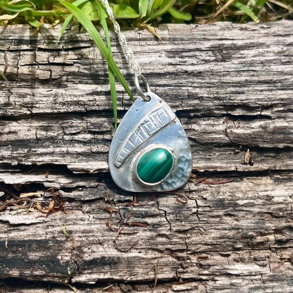 Handmade Sterling Silver 925 Malachite Pendant Necklace - Gemstone Jewellery