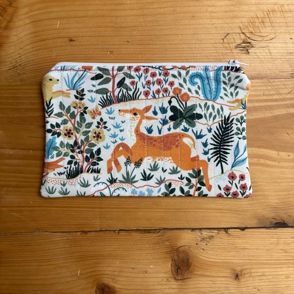 Woodland Animals Print Quilted Fabric Organiser Pouch