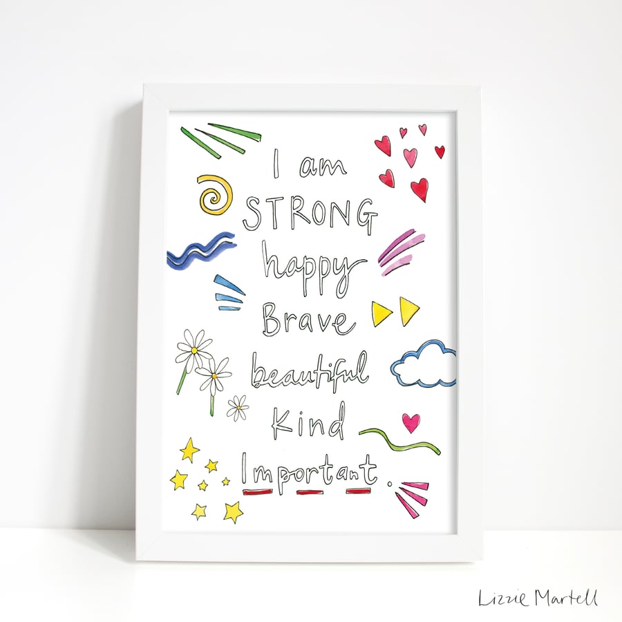 I Am Strong - Children's Inspirational Art Print by Lizzie Martell