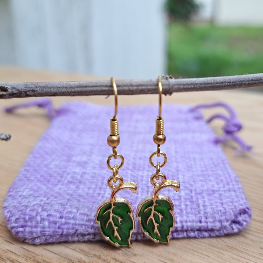 Green and Gold Leaf Earrings