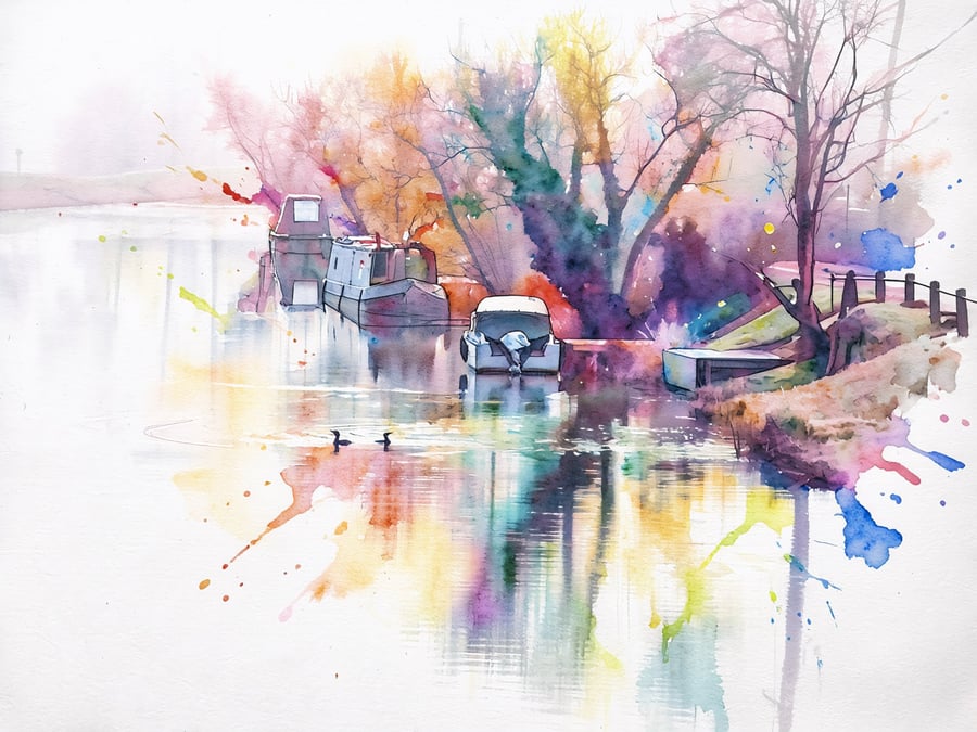 Ducks & Pleasure Boat Norfolk Greeting Card A5