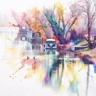 Ducks & Pleasure Boat Norfolk Greeting Card A5