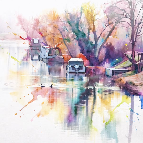 Ducks & Pleasure Boat Norfolk Greeting Card A5