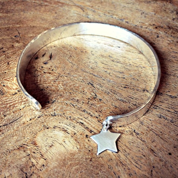 THE BRIGHTEST STAR - Personalised cuff, jewellery, star, Sterling Silver, words