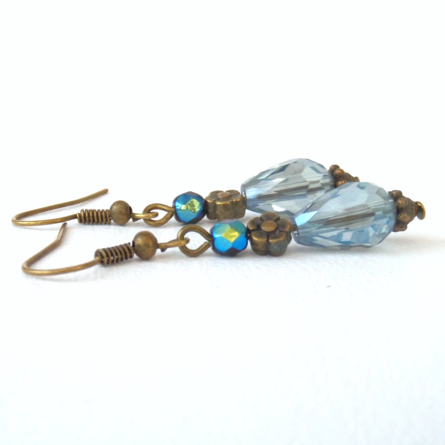 Blue teardrop crystal earrings, vintage style