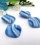Blue Marbled Double Rhombus Style Earrings. - Image 2