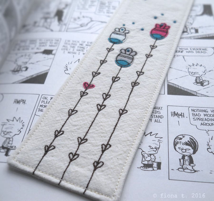 freehand embroidered fabric bookmark