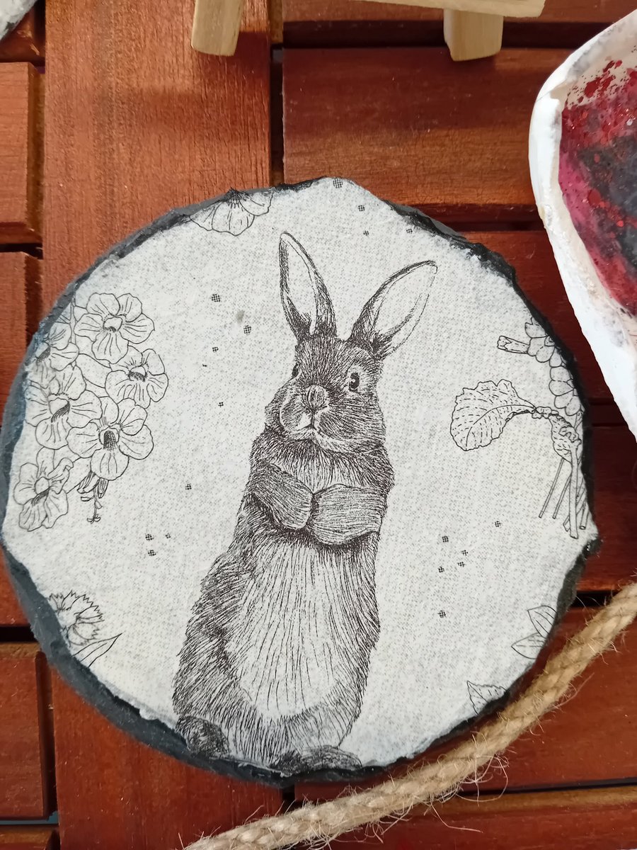  Round Slate coasters - Rabbits