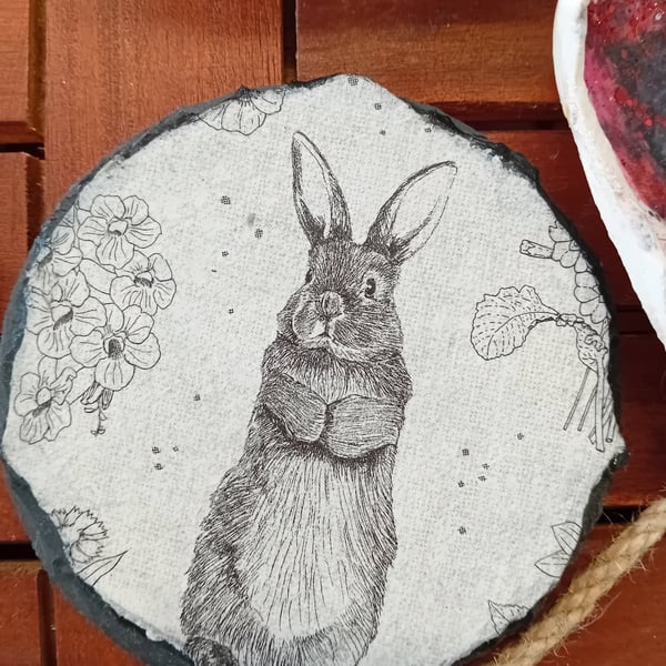  Round Slate coasters - Rabbits