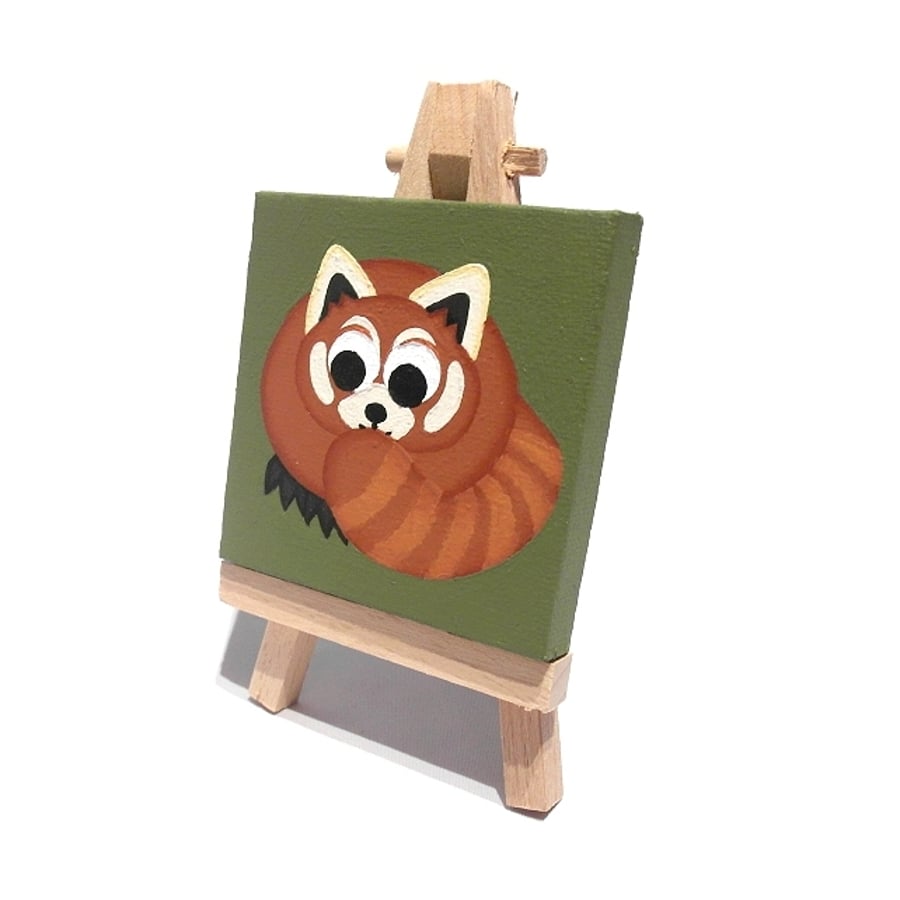 Red Panda Original Mini Painting - cute acrylic art on miniature canvas
