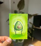 ACEO original - cute avovado on green - acrylic paint - by Holly Rutter