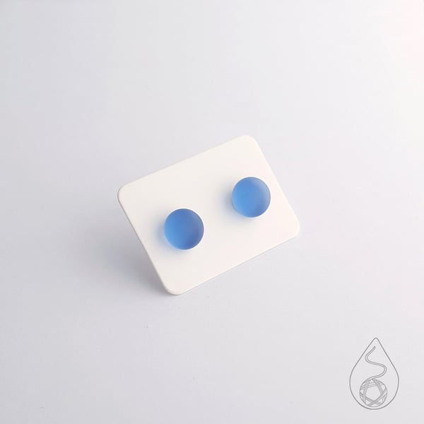 Fused Glass Stud Earrings - Frosted Mid Blue