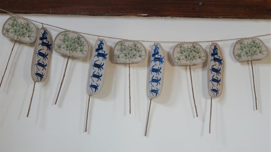 Bluebell and wild garlic  - Bunting, wall hanging 66cm