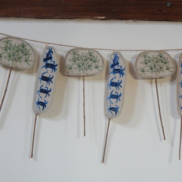 Bluebell and wild garlic  - Bunting, wall hanging 66cm
