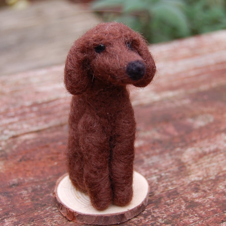Needle felt wool Chocolate Dog 9 cm tall, brown wool dog, 