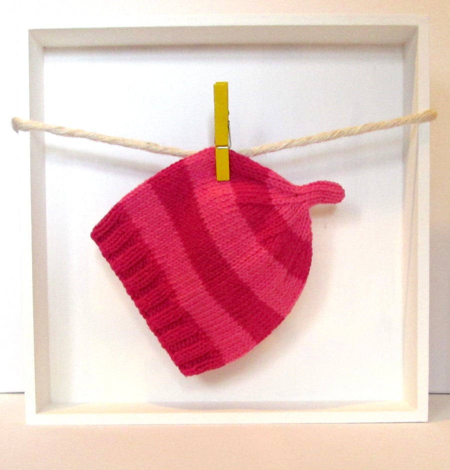 Baby Hat in Dark Pink & Rose Pink Stripes Size 3 - 6 Months 