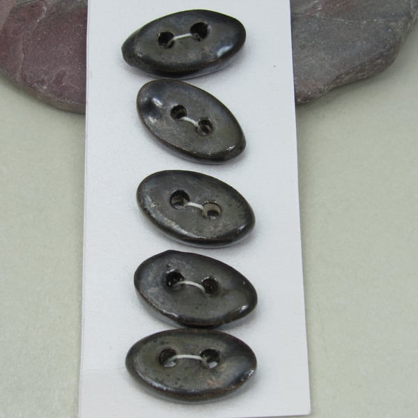 5 Small Oval Obsidian Ceramic Buttons