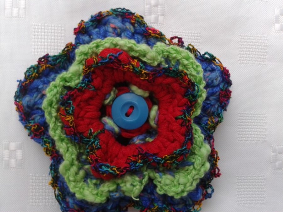 Bright Crochet Flower Brooch