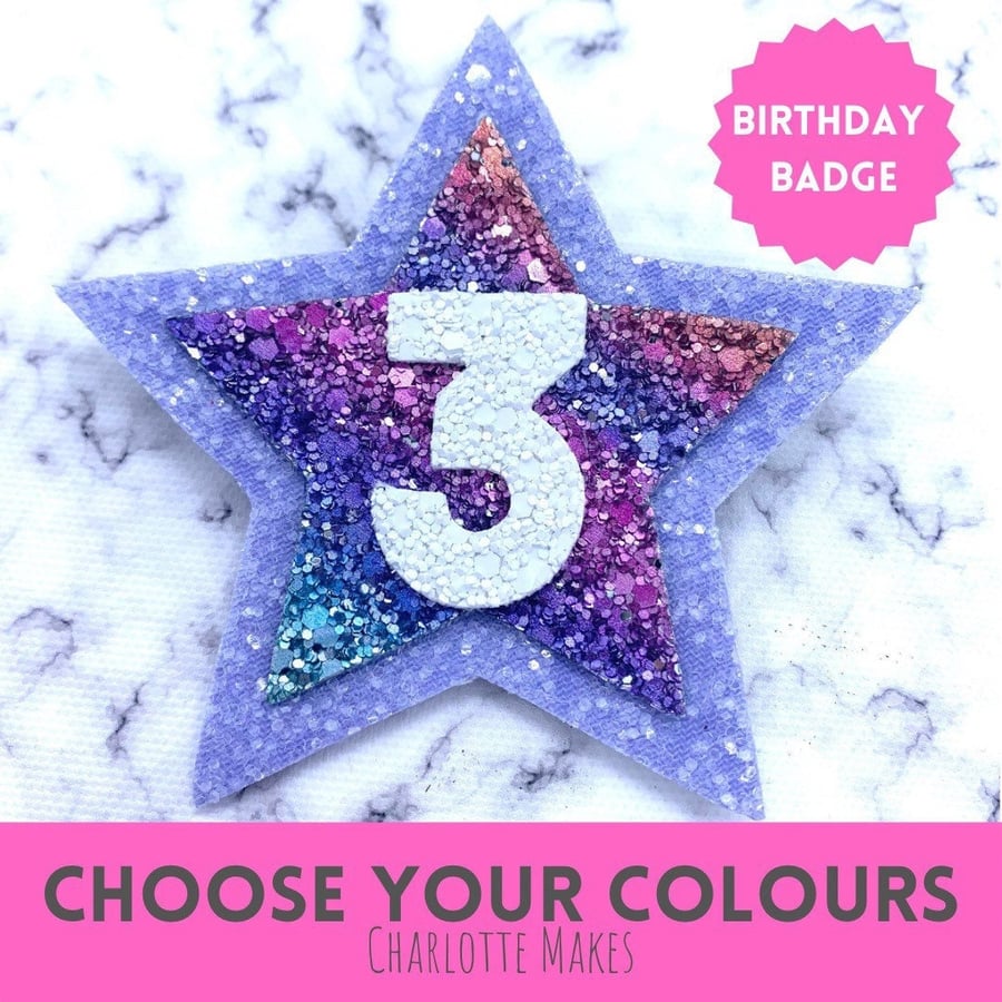 Super sparkly star handmade birthday badge