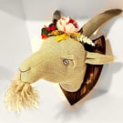 Handmade goats head, made in calicos and hessians.