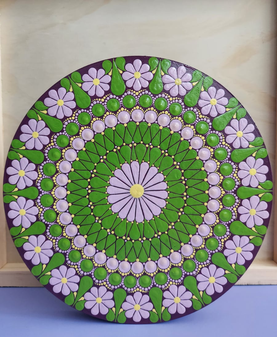 Mandala Painted on Round Wood Panel
